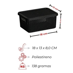 Cesto Organizador Com Tampa Preto 8X13X8cm Línea Paramount