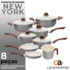 Conjunto de Panelas 8 Peças New York com Revestimento Antiaderente Cerâmico